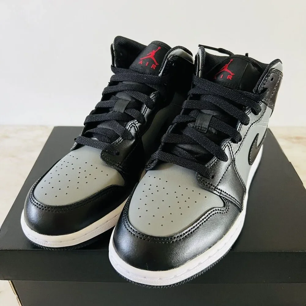NIKE Air Jordan 1 Mid Black/Particle Grey/White/Gym Red - M 5.5 Y (7 W)